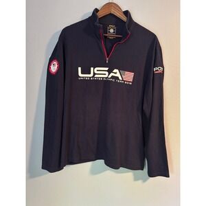 Polo Ralph Lauren Mens Team USA 2016 Olympic Quarter Zip Pullover Navy Blue XL